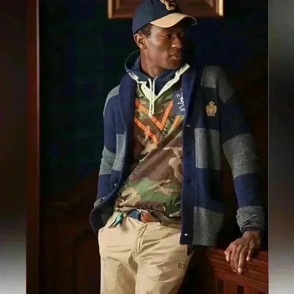 Polo Ralph Lauren Other - Polo Ralph Lauren Cardigan Sweater Mens X-Large Rugby Striped Shawl Collar Crest